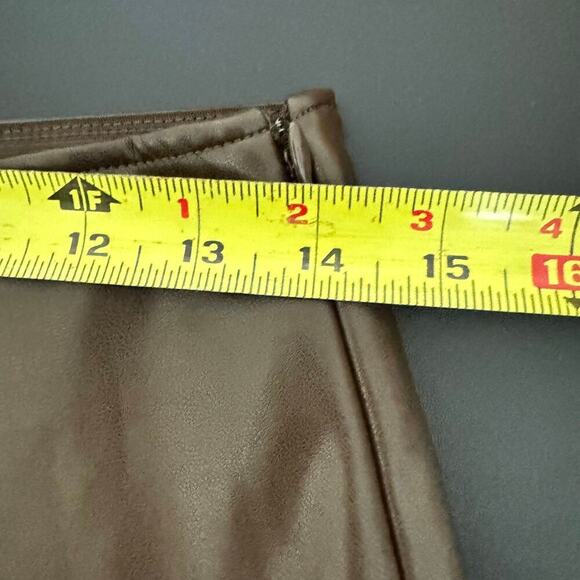 Abercrombie And Fitch Vegan Leather Pants Flare Slim Split Hem Dark Brown Size M - Picture 9 of 10